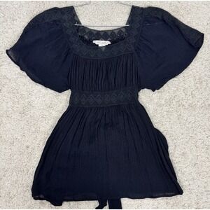 Y2K Fun & Flirt Black Gauze Babydoll Top Flutter Sleeve Sz M Fairy Whimsigoth